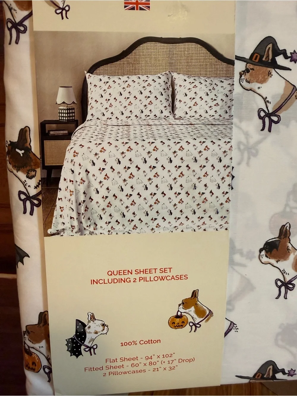 Cath Kidston Queen Sheet Set with Halloween Puppy Dog Cotton NWT Summerween